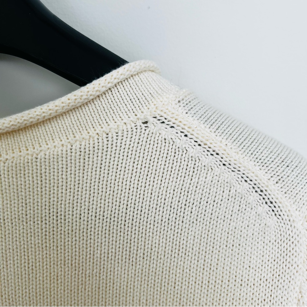 GAP Cream & Yellow Striped Knit Sweater L Rolled Neck Soft Classic Pullover - Picture 6 of 8